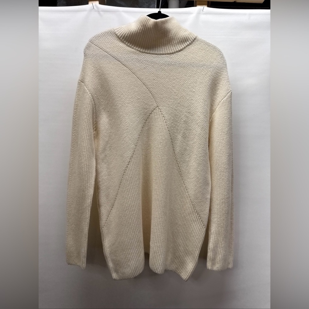 NWT Talbots Cream Ivory Mock Neck Ribbed Tunic Sweater Cotton Wool Blend Sz L